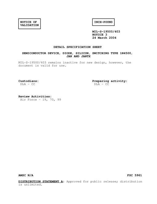 MIL MIL-S-19500/403 Notice 3 - Validation