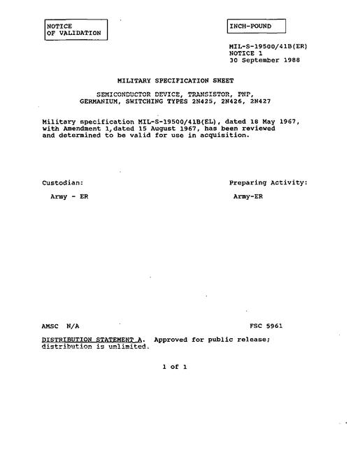 MIL MIL-S-19500/41B Notice 1 - Validation 1
