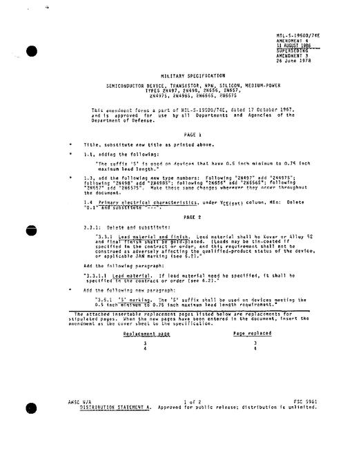 MIL MIL-S-19500/74E Amendment 4