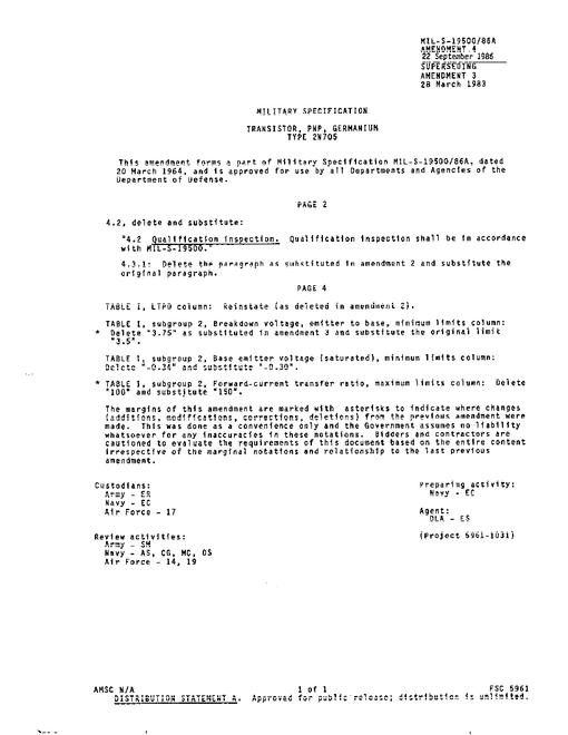 MIL MIL-S-19500/86A Amendment 4