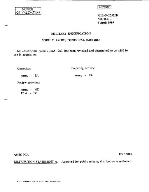 MIL MIL-S-20552B Notice 1 - Validation