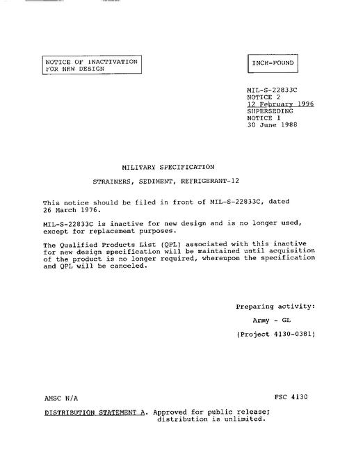MIL MIL-S-22833C Notice 2 - Inactivation
