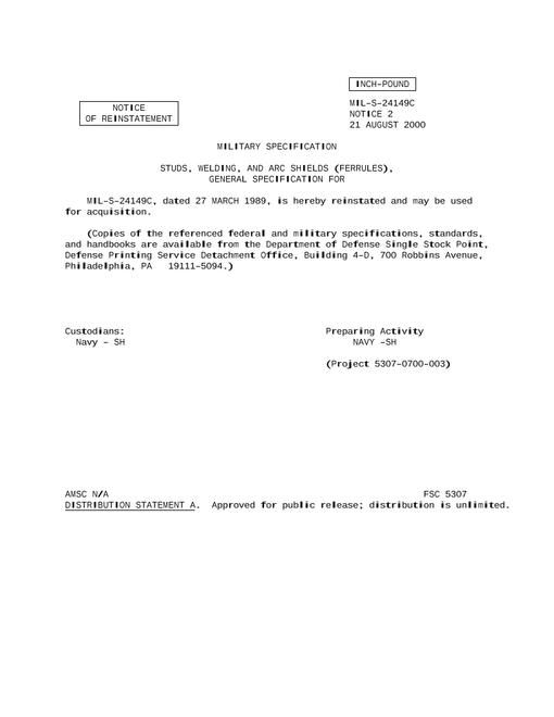 MIL MIL-S-24149C Notice 2 - Reactivation 1
