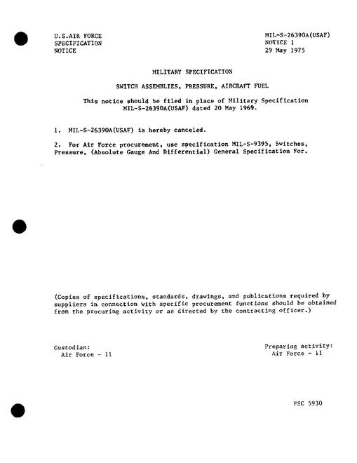 MIL MIL-S-26390A Notice 1 - Cancellation