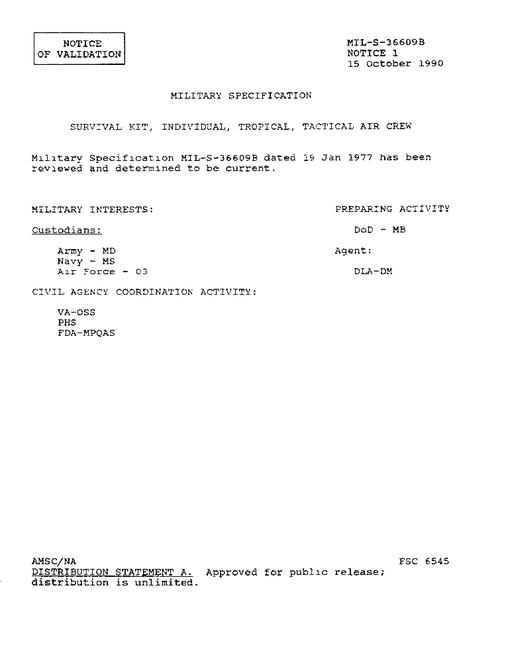 MIL MIL-S-36609B Notice 1 - Validation