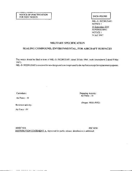 MIL MIL-S-38228 Notice 2 - Inactivation