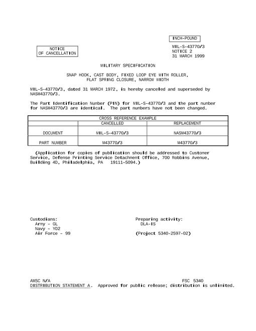 MIL MIL-S-43770/3 Notice 2 - Cancellation