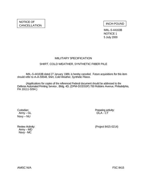 MIL MIL-S-44163B Notice 1 - Cancellation