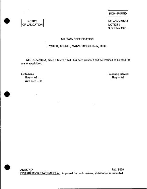 MIL MIL-S-5594/3A Notice 1 - Validation