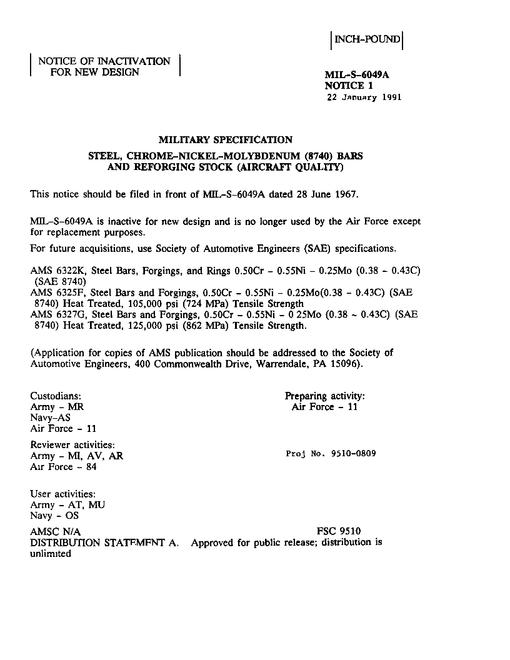 MIL MIL-S-6049A Notice 1 - Inactivation