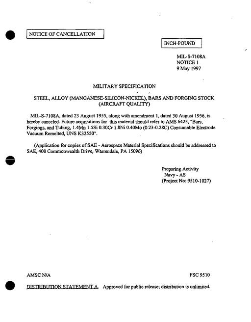MIL MIL-S-7108A Notice 1 - Cancellation