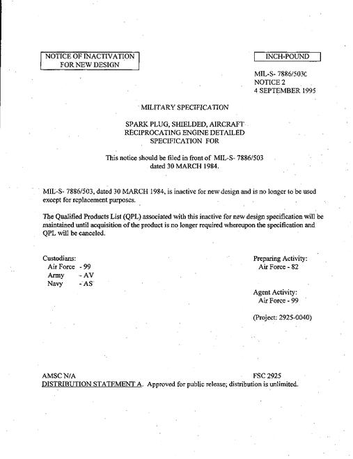 MIL MIL-S-7886/503C Notice 2 - Inactivation