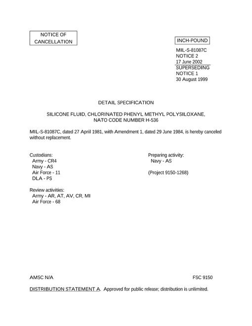 MIL MIL-S-81087C Notice 2 - Cancellation