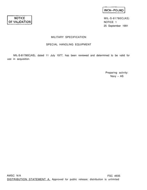 MIL MIL-S-81780C Notice 1 - Validation