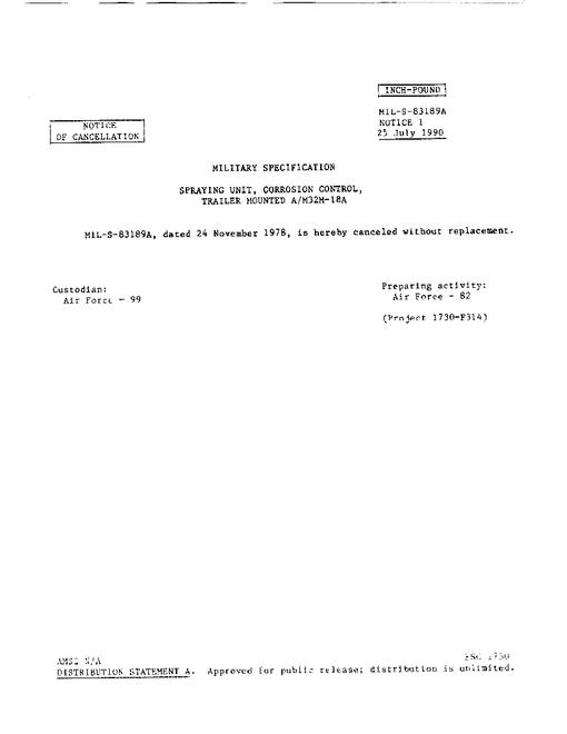 MIL MIL-S-83189A Notice 1 - Cancellation