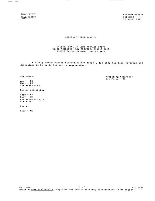 MIL MIL-S-83504/3A Notice 1 - Validation