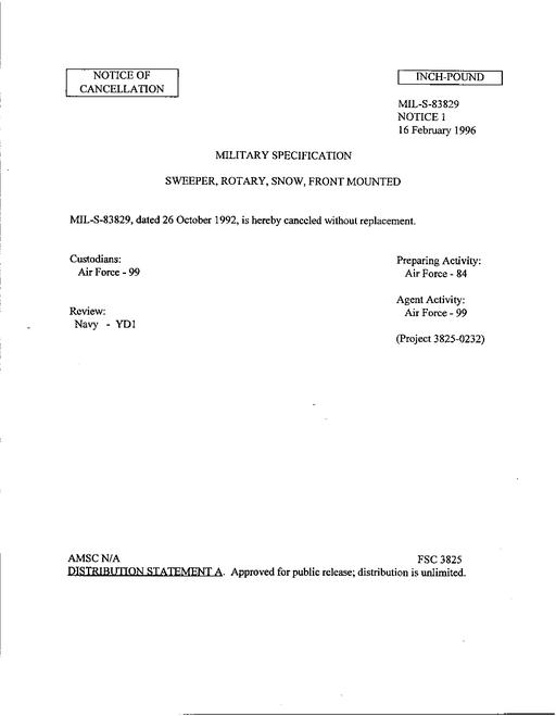 MIL MIL-S-83829 Notice 1 - Cancellation