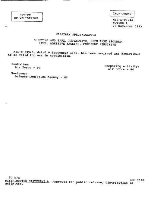MIL MIL-S-83946 Notice 1 - Validation