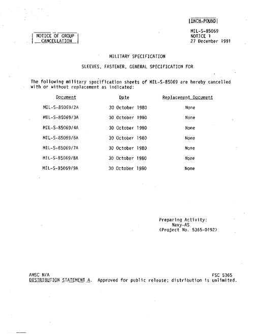 MIL MIL-S-85069/8A Notice 1 - Cancellation