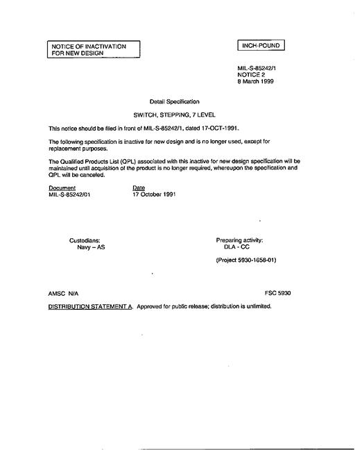 MIL MIL-S-85242/1 Notice 2 - Inactivation