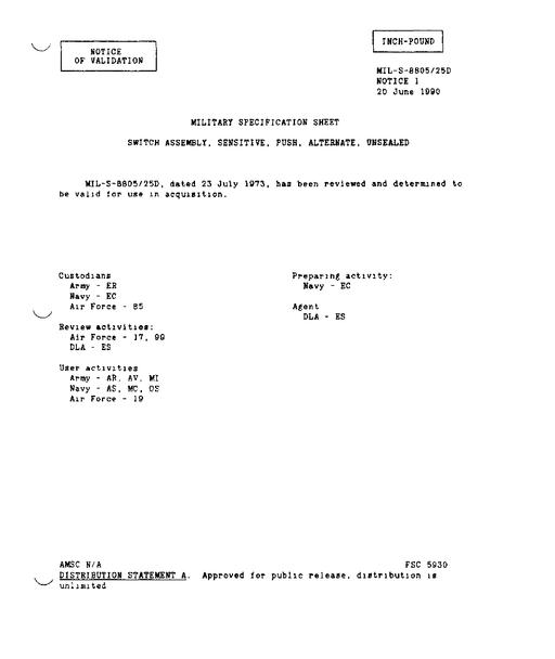 MIL MIL-S-8805/25D Notice 1 - Validation