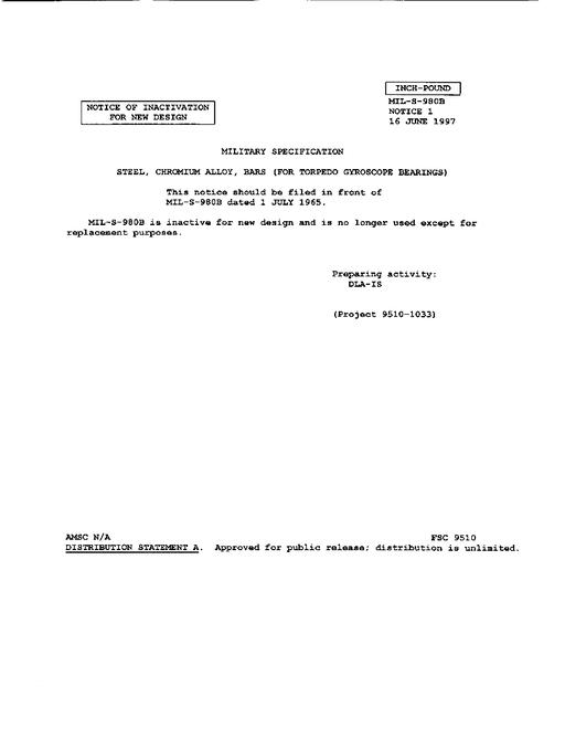 MIL MIL-S-980B Notice 1 - Inactivation