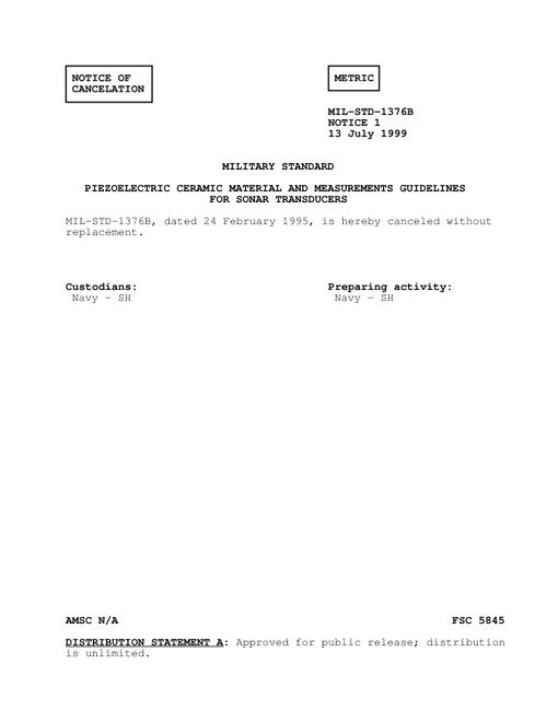 MIL MIL-STD-1376B Notice 1 - Cancellation