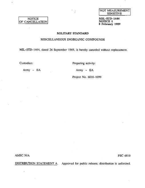 MIL MIL-STD-1444 Notice 1 - Cancellation