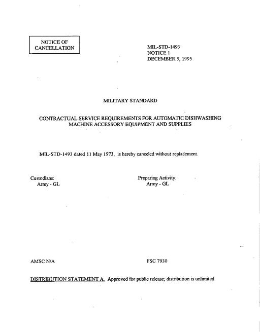 MIL MIL-STD-1493 Notice 1 - Cancellation