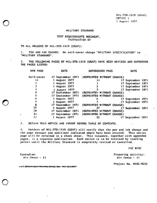 MIL MIL-STD-1519 Change Notice 1