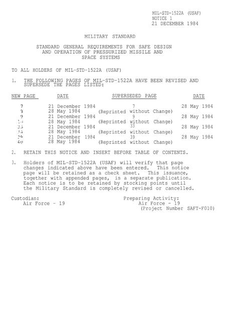 MIL MIL-STD-1522A Change Notice 1