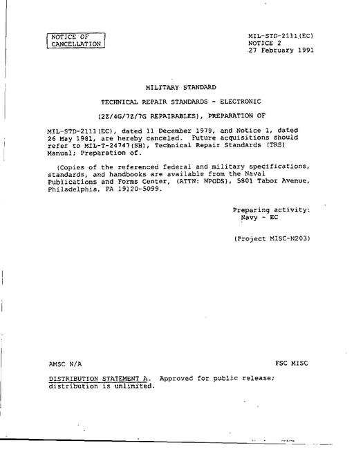 MIL MIL-STD-2111 Notice 2 - Cancellation