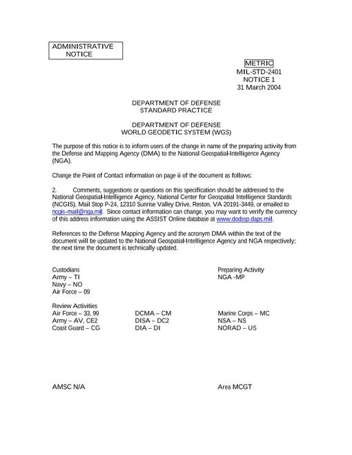 MIL MIL-STD-2401 Notice 1 - Administrative