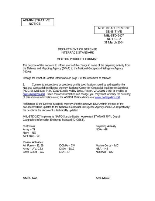 MIL MIL-STD-2407 Notice 1 - Administrative 1