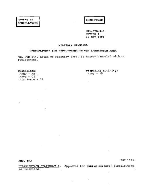 MIL MIL-STD-444 Notice 4 - Cancellation