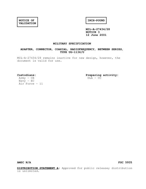 MIL MIL-A-27434/28 Notice 3 - Validation