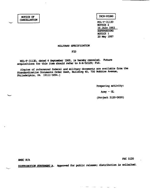MIL MIL-F-3113D Notice 2 - Cancellation