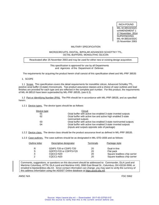 MIL MIL-M-38510/332C Amendment 1