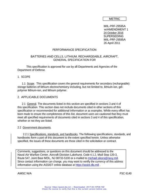 MIL MIL-PRF-29595A Amendment 1 (amendment incorporated)