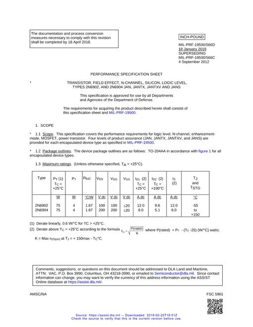 MIL MIL-PRF-19500/566D