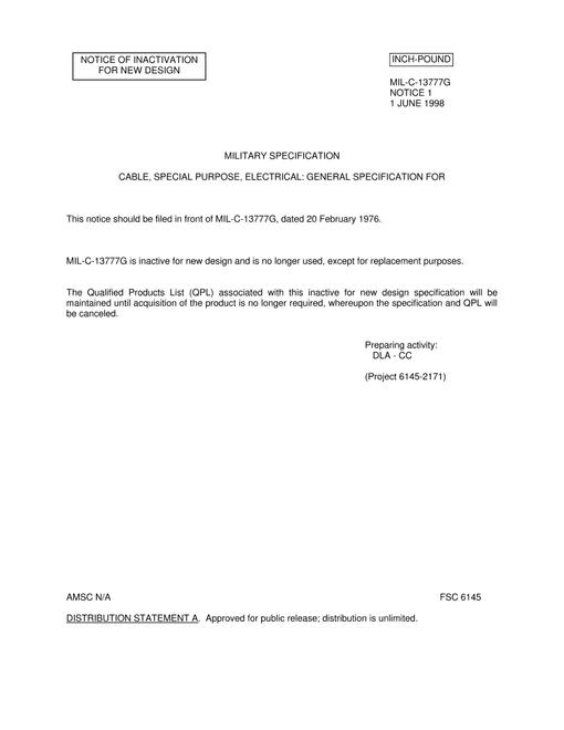 MIL MIL-C-13777G Notice 1 - Inactivation